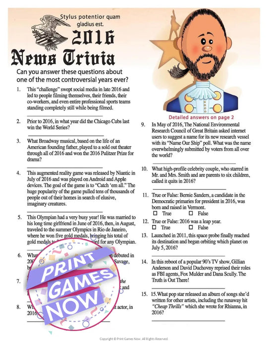 Trivia of the Year: News of 2016 Trivia
