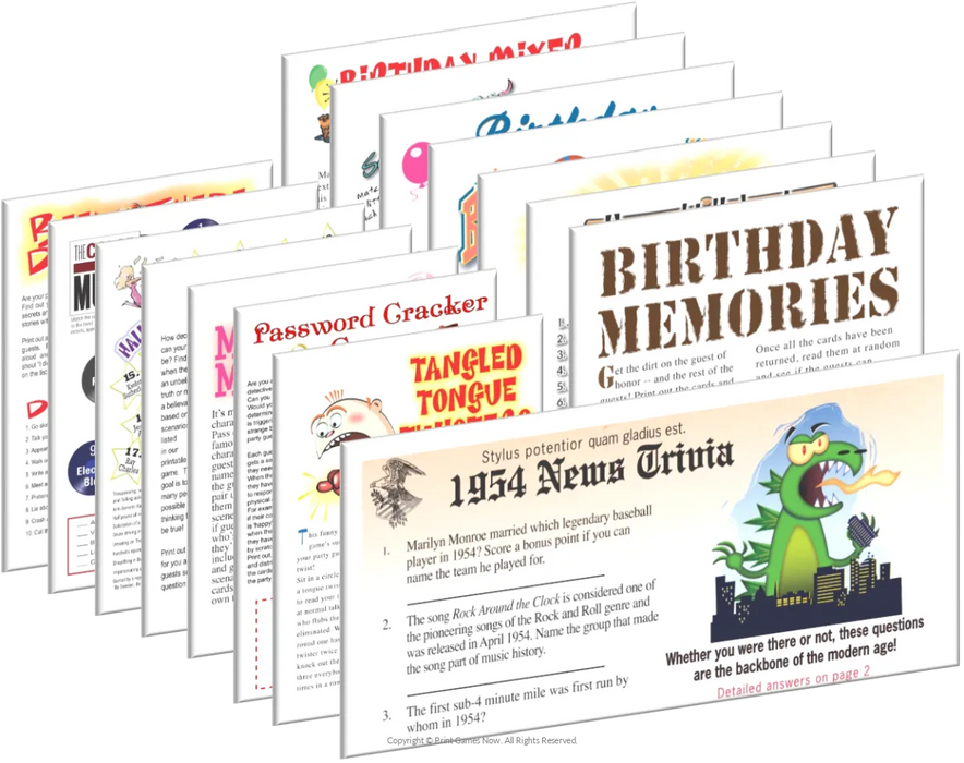 1954 Birthday pack + FREE Party Games