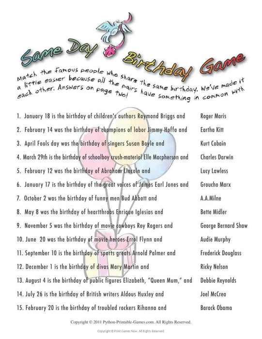 1957 Birthday pack + FREE Party Games