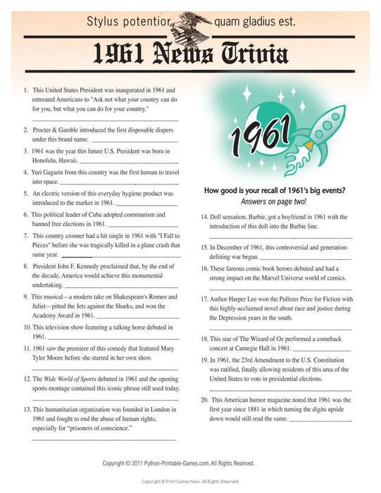 1961 Birthday pack + FREE Party Games