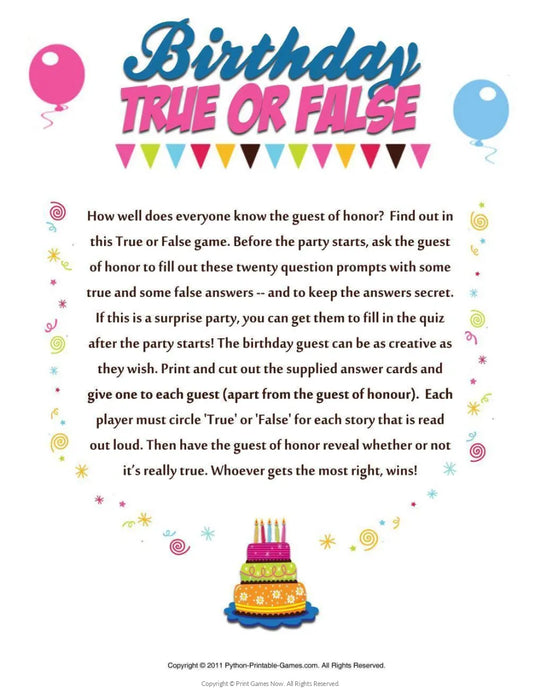 1968 Birthday pack + FREE Party Games