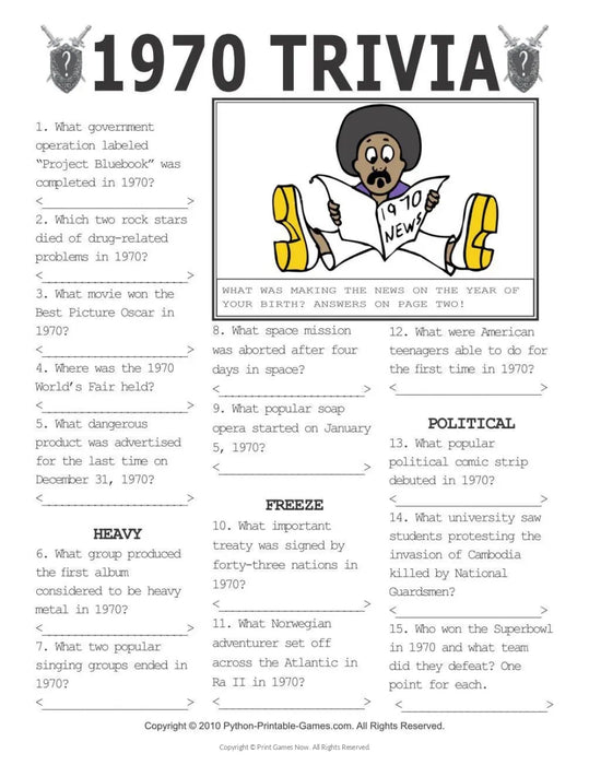 1970 Birthday pack + FREE Party Games