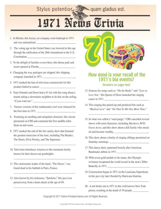 1971 Birthday pack + FREE Party Games