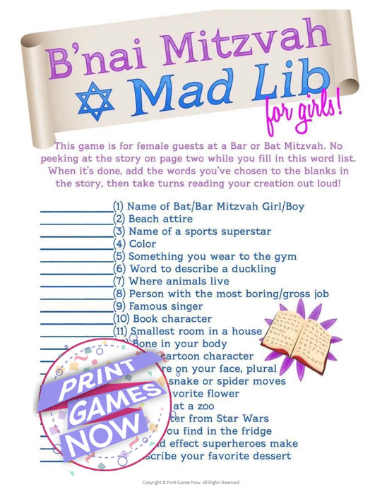 Bar & Bat Mitzvah: Mad Libs for Girls