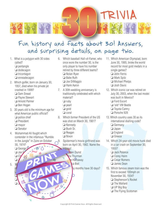 Birthday Party: Number 30 Trivia