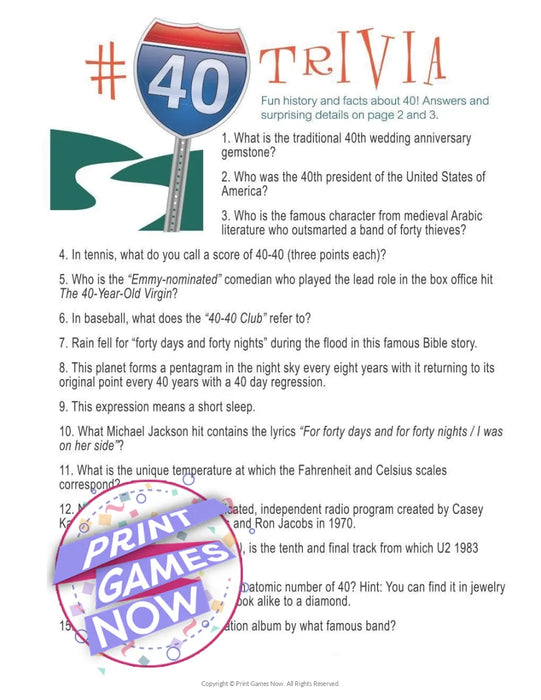 Birthday Party: Number 40 Trivia