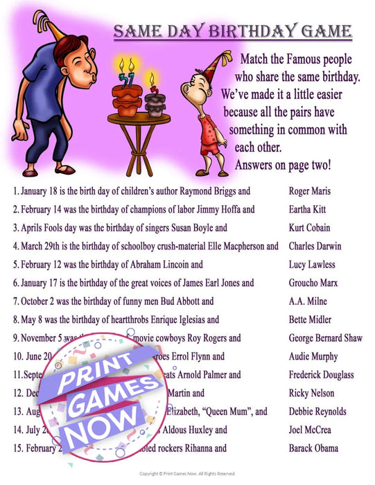 Birthday Party: Same Day Birthday Game