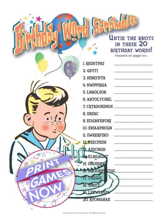 Birthday Party: Word Scramble