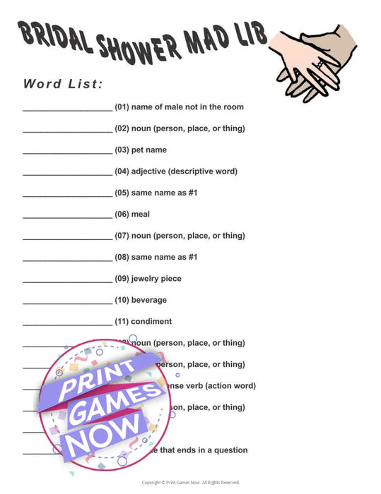 Bridal Shower: Mad-Libs