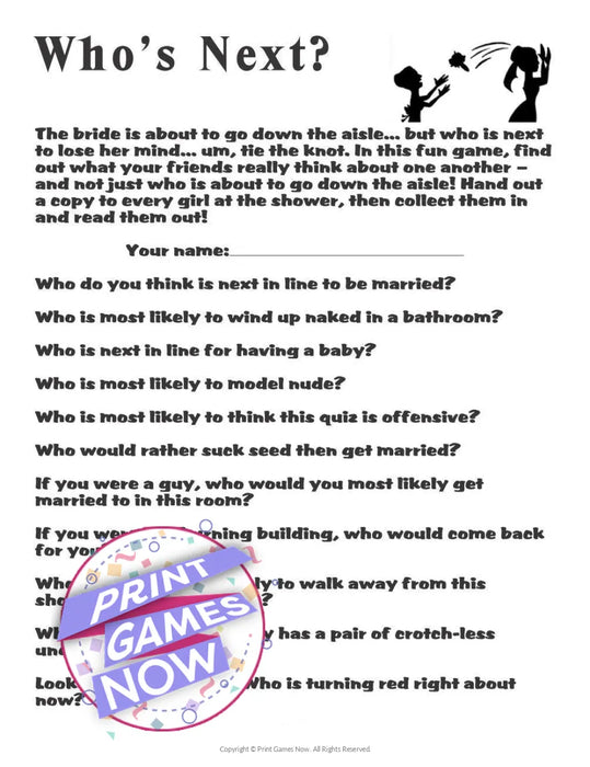 Bridal Shower: Whos Next Bridal Shower game