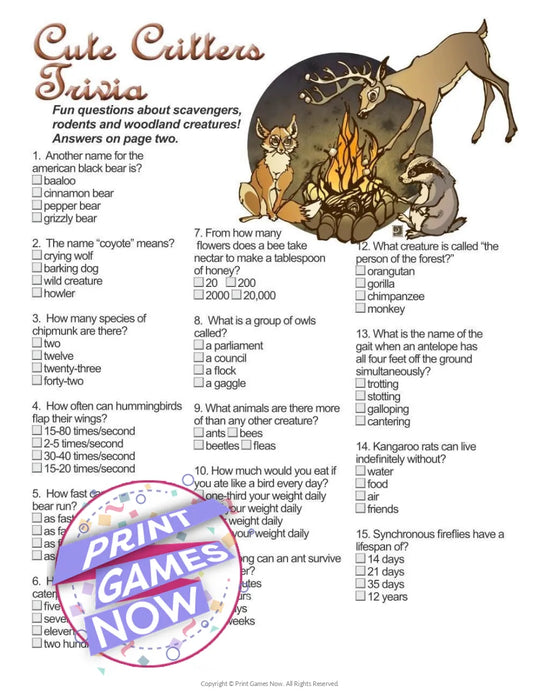Camping Games: Cute Critter Trivia