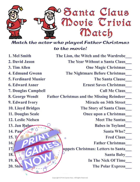 Christmas: Santa Claus Movie Match