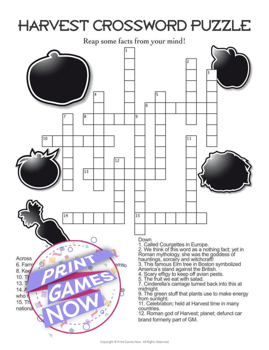 Fall Harvest: Crossword Puzzle