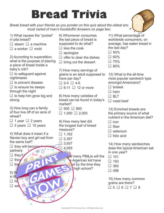 Foods & Drinks Games: Bread Trivia