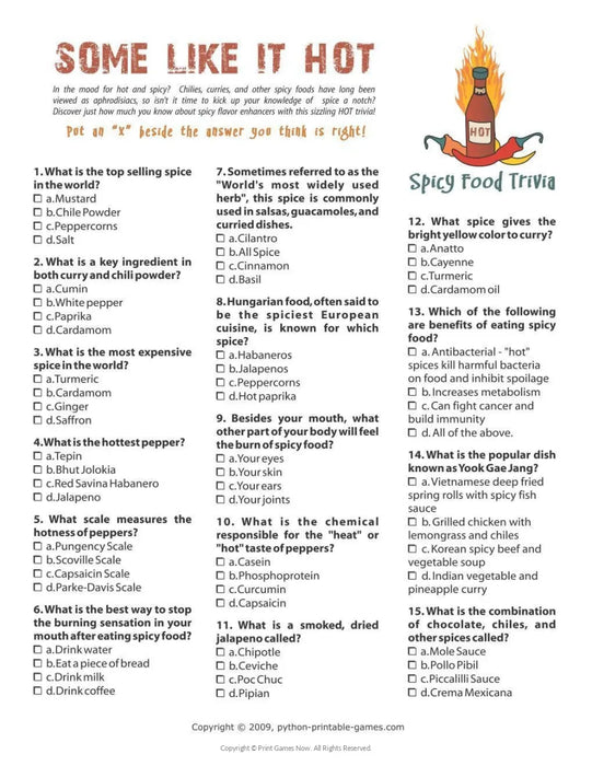 Foods & Drinks Games: Hot and Spicy Food Trivia