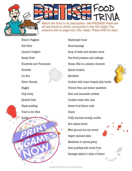 Foods & Drinks Games: Nasty British Food Trivia
