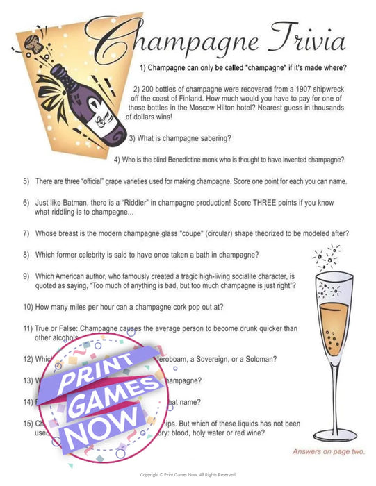 Foods & Drinks: Champagne Trivia Game