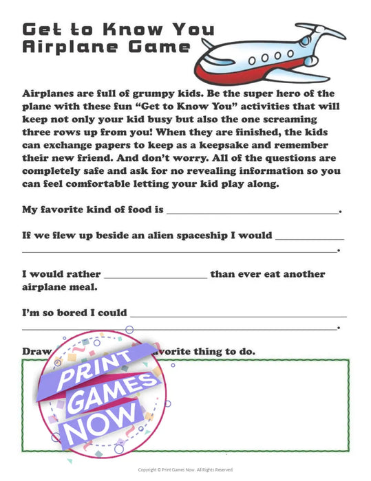 Get To Know You Airplane Game