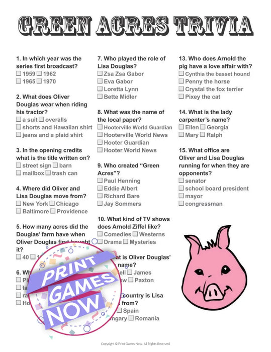 Green Acres Trivia Game