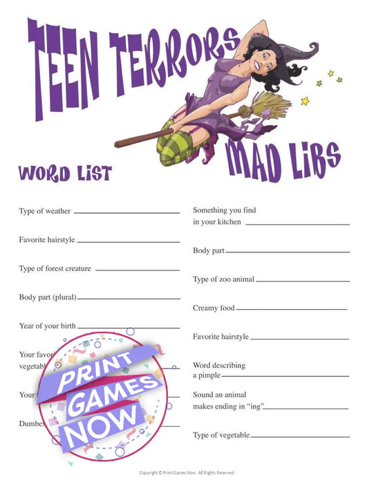 Halloween: Teen Terrors Mad Libs