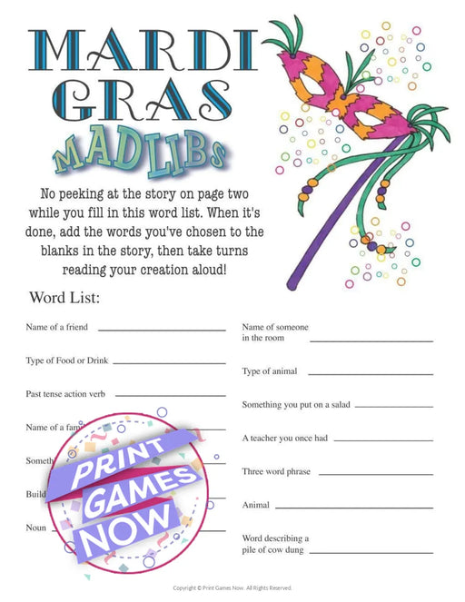 Mardi Gras: Mad Libs Game
