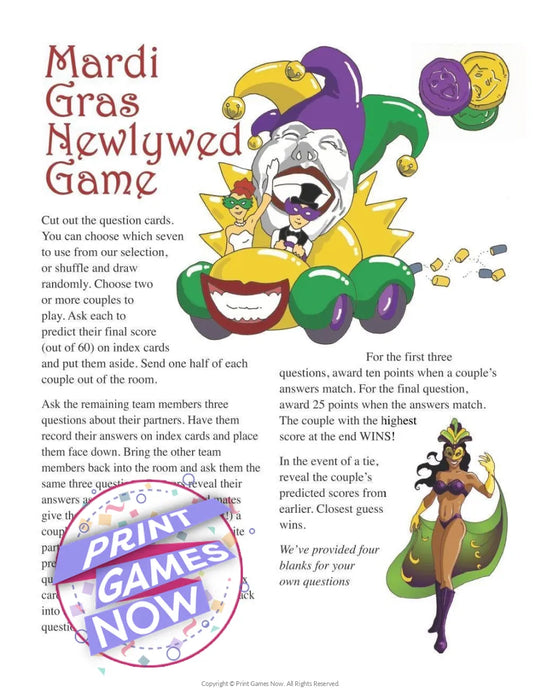 Mardi Gras: Newlywed Game Questions