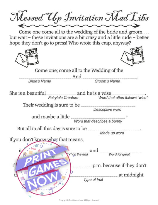 Wedding: Wedding Messed Up Invitations MadLibs