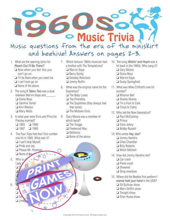 Music of 1960 Trivia