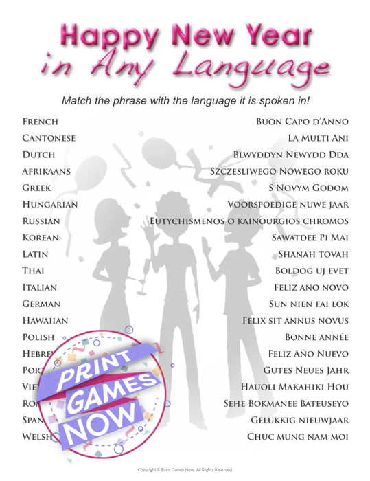 New Year's Eve: Happy New Year In Any Language Game