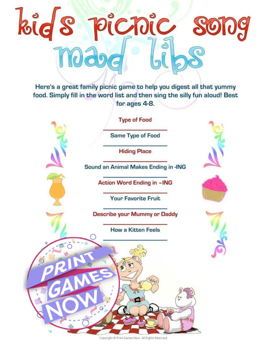 Picnic Games: Kids' Picnic Song Mad Libs