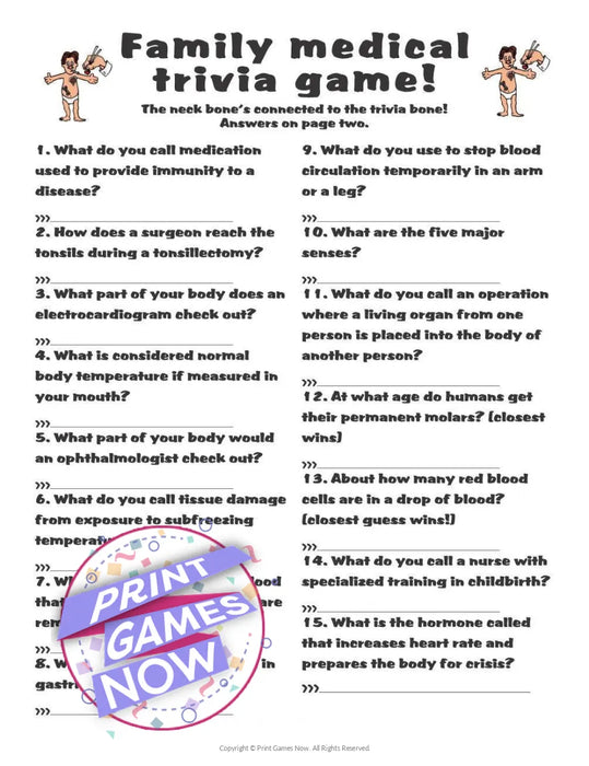 Pop Culture Games: Family Medical Trivia