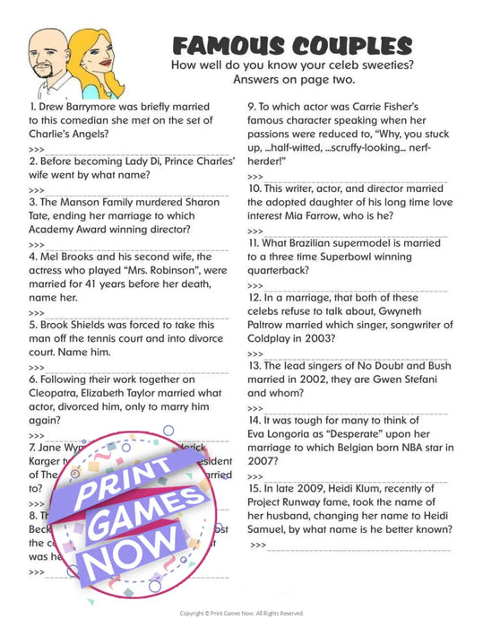 Pop Culture Games: Famous Couples Trivia