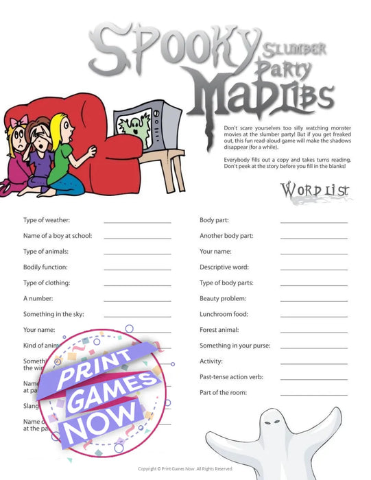 Slumber Party: Spooky Mad Libs