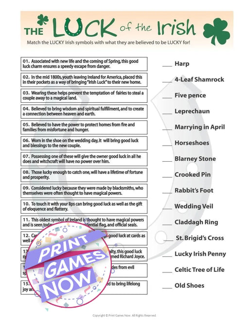 St Patrick's Day: Luck of the Irish Match Game
