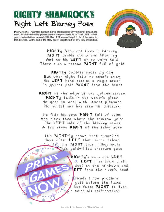 St Patrick's Day: Right-Left Poem