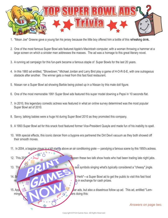 Super Bowl: Top Ads Trivia
