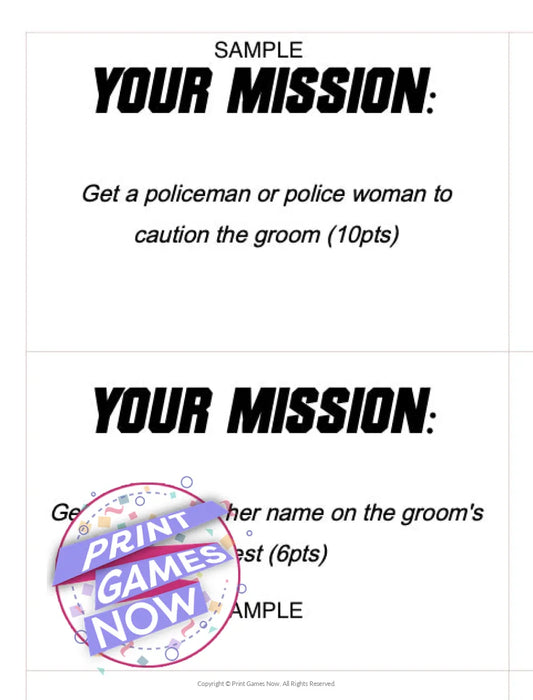 Printable Bachelor Party Mission Impossible Party Game