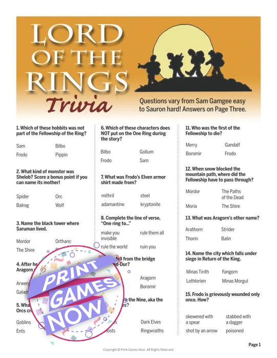 Pop Culture Games: Lord of the Rings Trivia