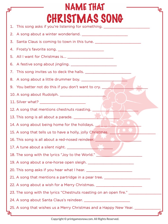 Name that Christmas Song Printable Quiz Party Game — Print Games Now