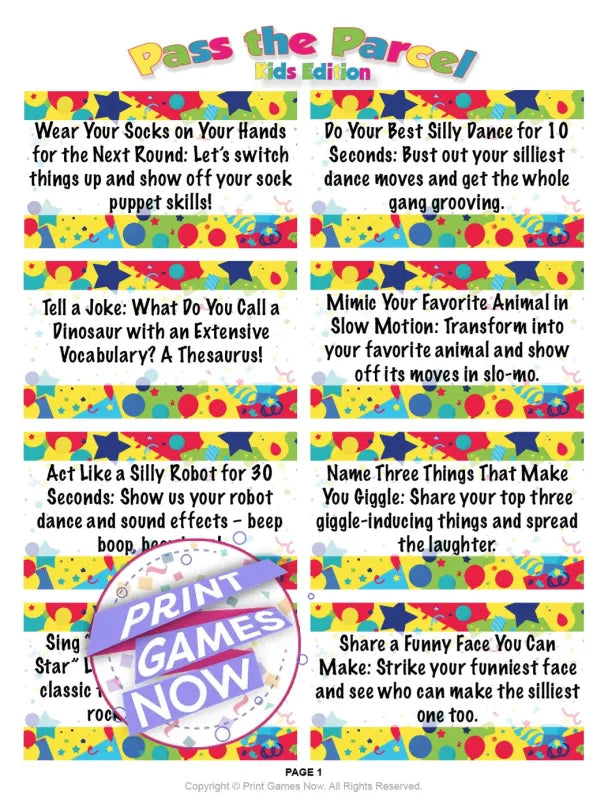 Printable Pass the Parcel: Kids Edition – 25 Fun and Engaging Tasks ...