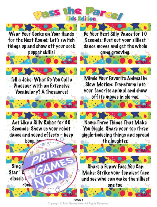 Printable Pass the Parcel Party Games — Print Games Now