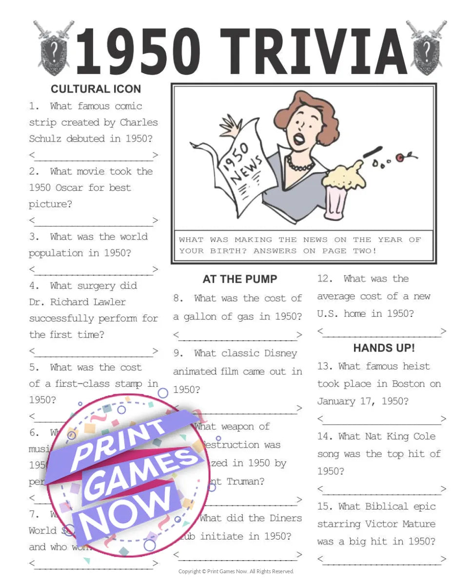 Printable Trivia of the Year: 1950 — Print Games Now printable-trivia-of-the-year-1950-print-games-now