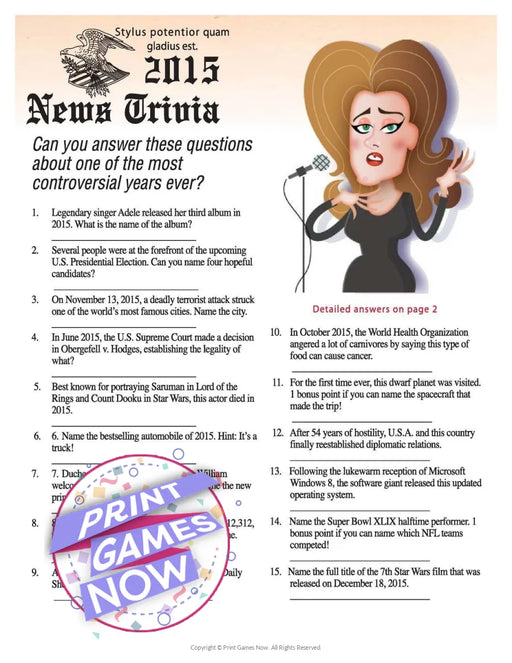 Trivia of the Year: News of 2015 Trivia