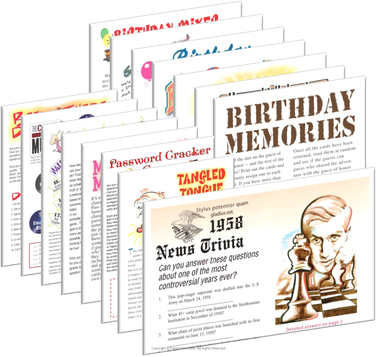 Printable 1958 Birthday Pack + FREE Party Games Bundle — Print Games Now