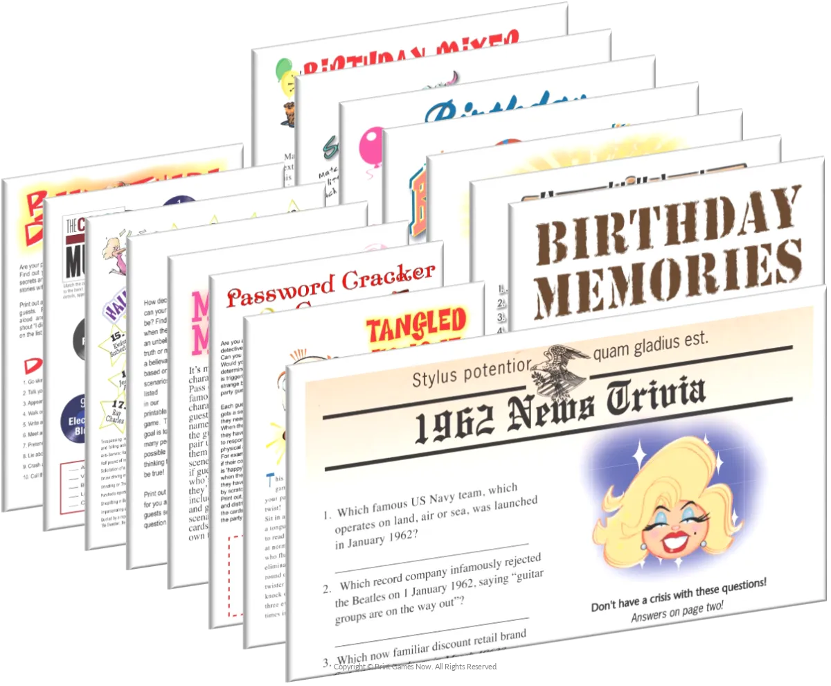 Printable 1962 Birthday Pack + FREE Party Games Bundle — Print Games Now