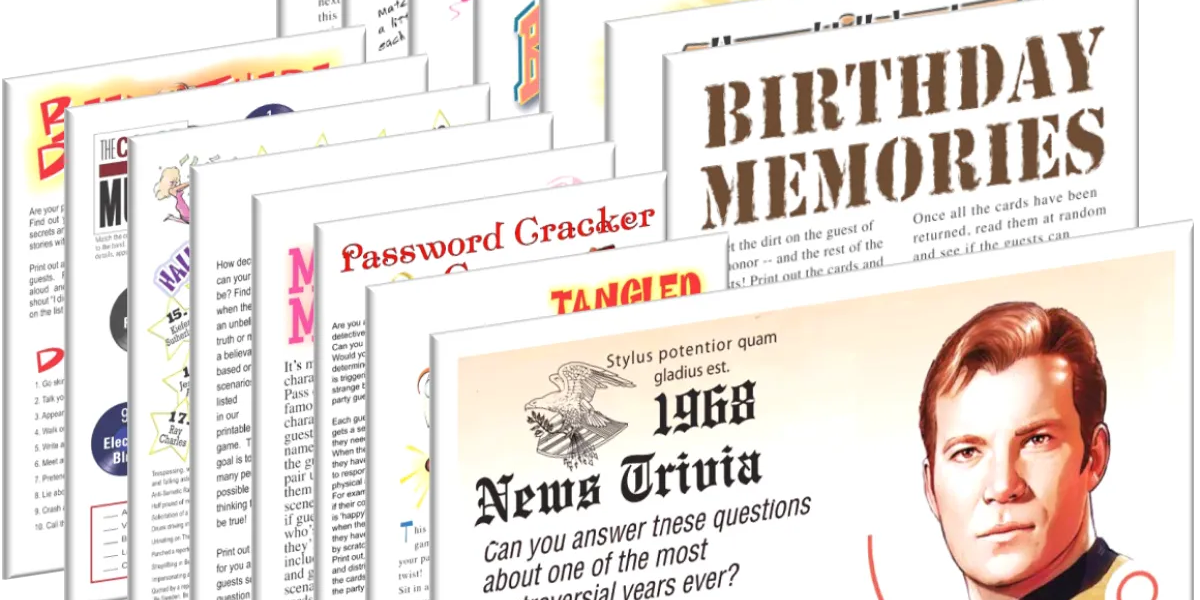 Printable 1968 Birthday Pack + FREE Party Games Bundle — Print Games Now
