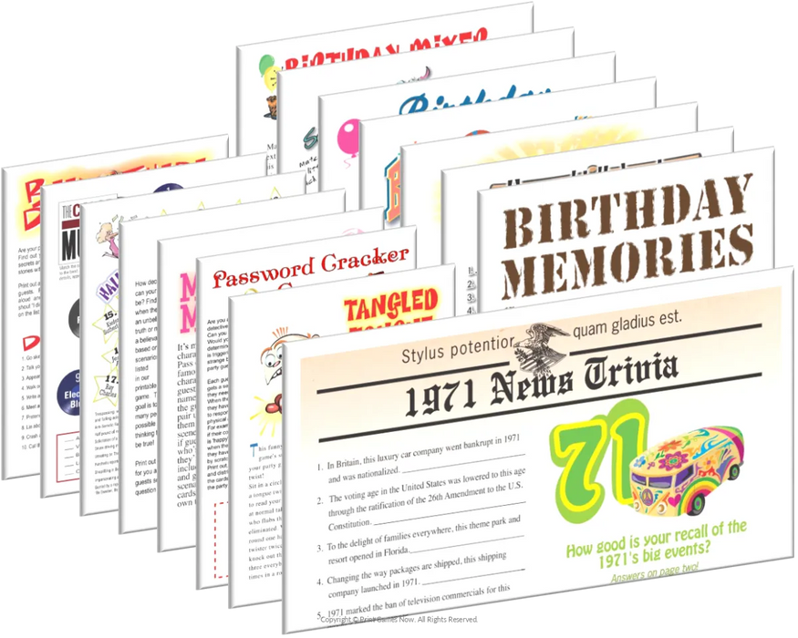 1971 Birthday pack + FREE Party Games