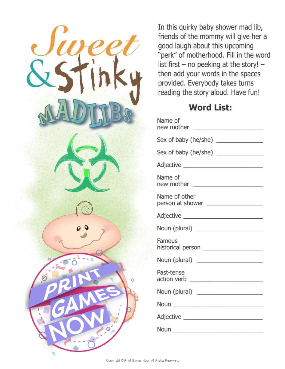 Printable Baby Shower Sweet and Stinky Mad Libs Party Game — Print Games Now printable-baby-shower-sweet-and-stinky-mad-libs-party-game-print-games-now