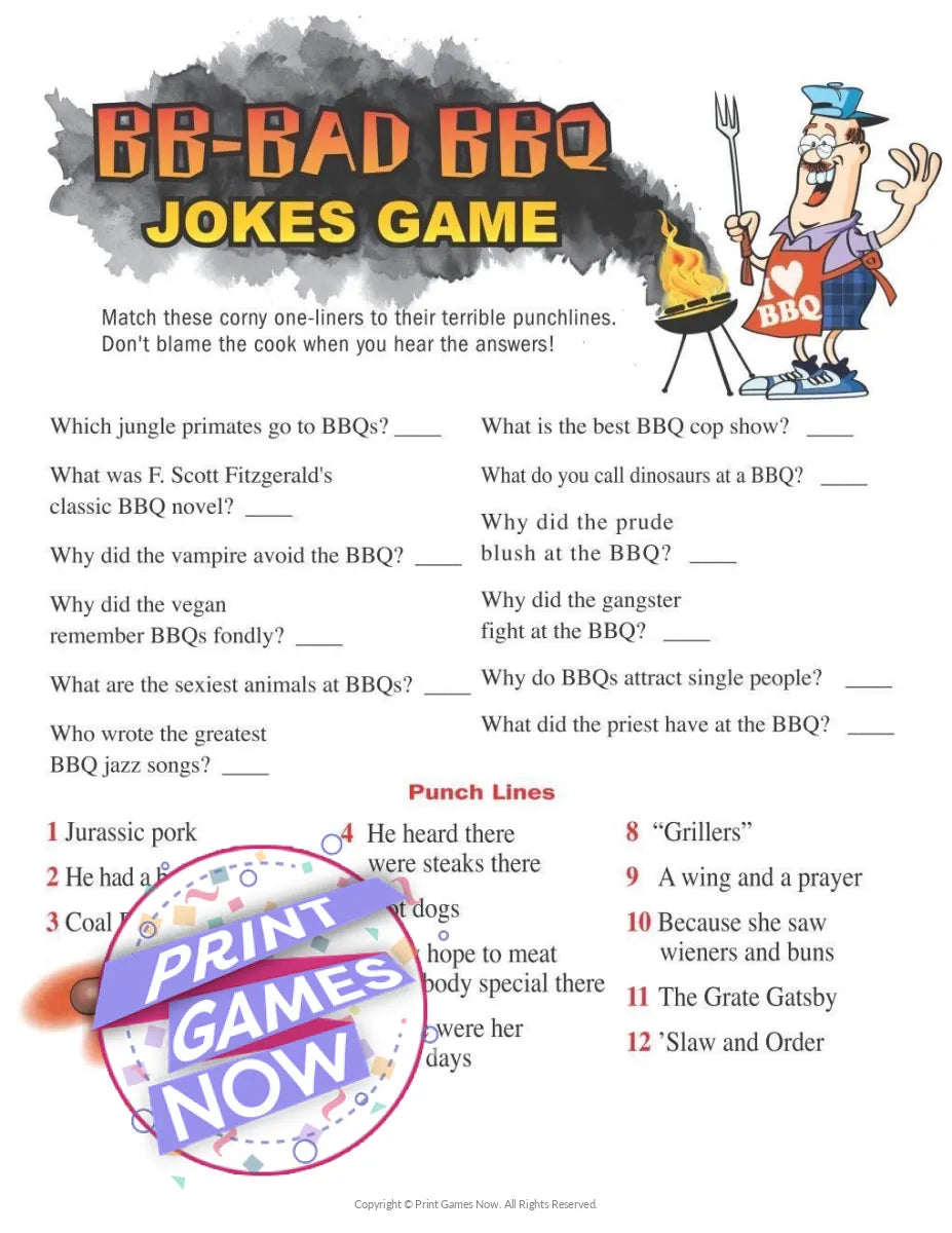 Printable　BBQ　BBQ　Games　Print　Bad　Game　—　Jokes　Party　Now