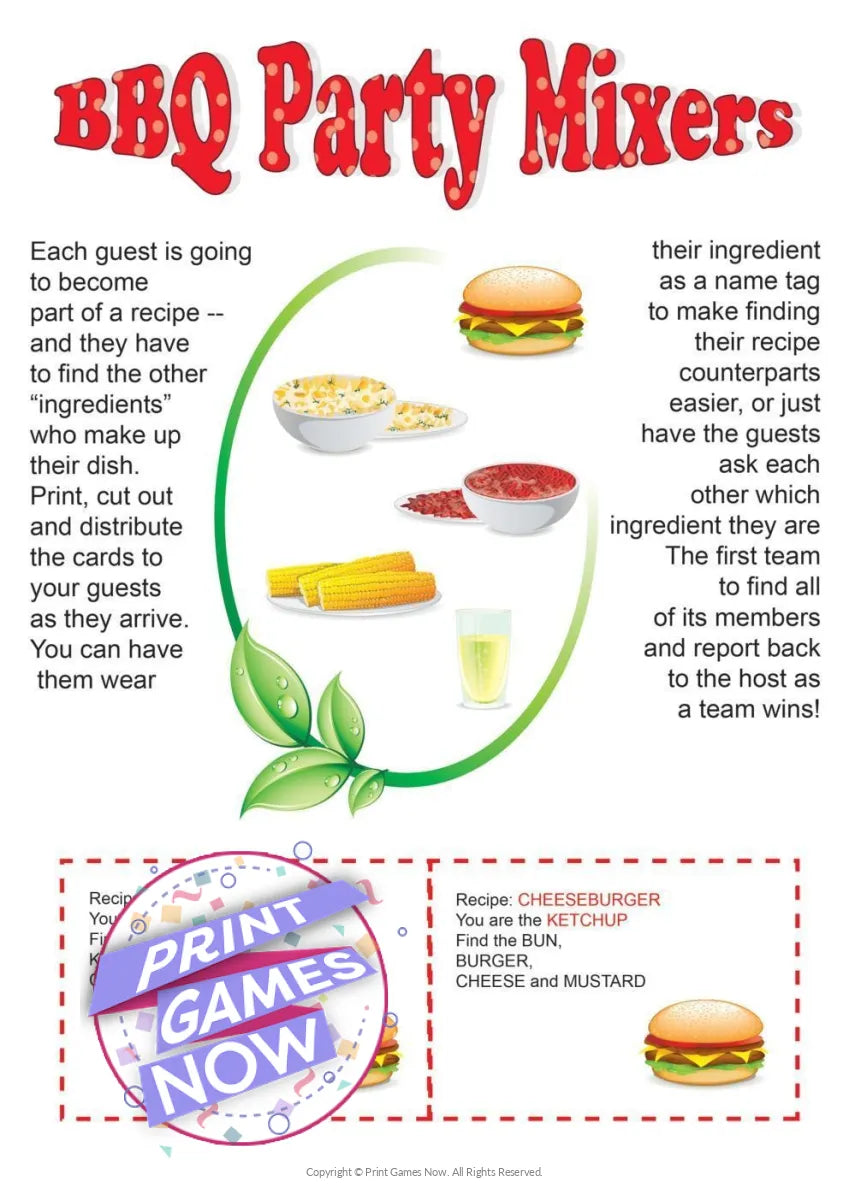 Printable BBQ Party Mixers Icebreaker Party Game — Print Games Now